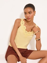 Lipsy Lemon Yellow Crochet Trim Detail Vest - Image 1 of 4