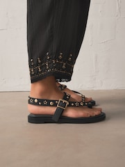 Rockett St George Black Leather Studded Sandals - Image 1 of 2