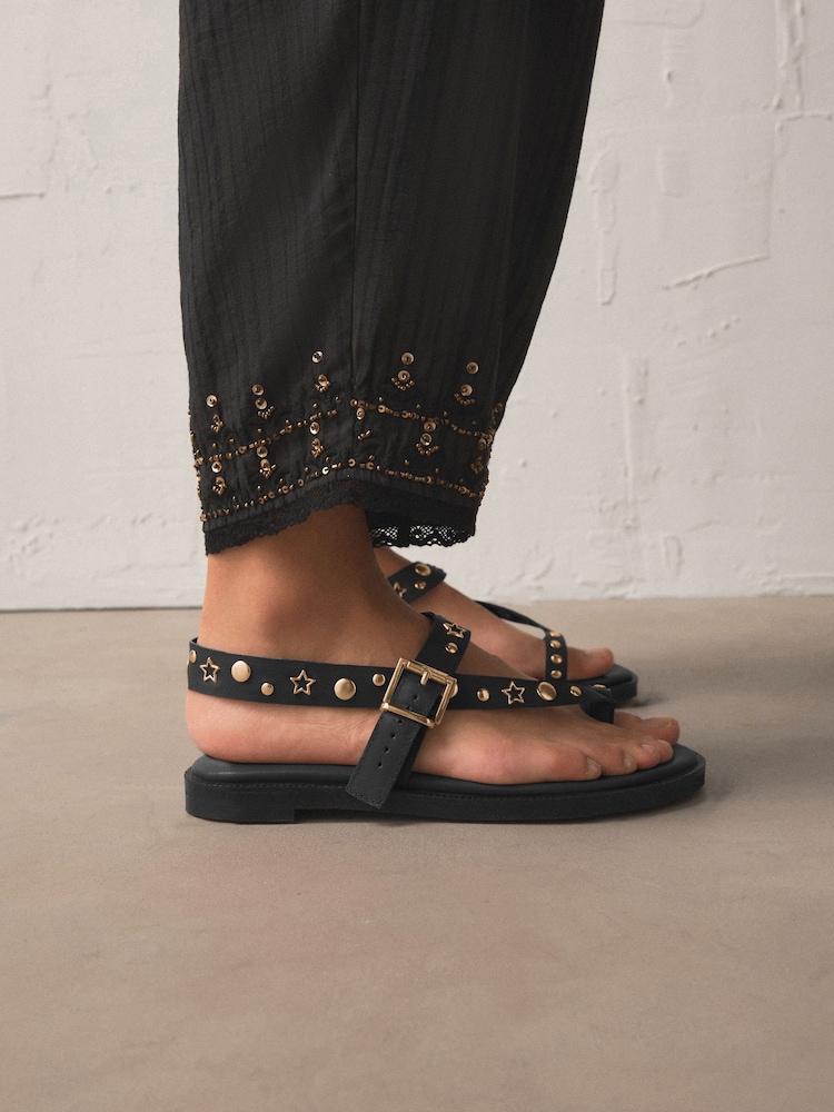 Rockett St George Black Leather Studded Sandals - Image 1 of 2