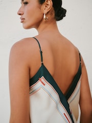 Ecru/Blue Stripe Scarf Asymmetric Hem Midi Dress - Image 4 of 5