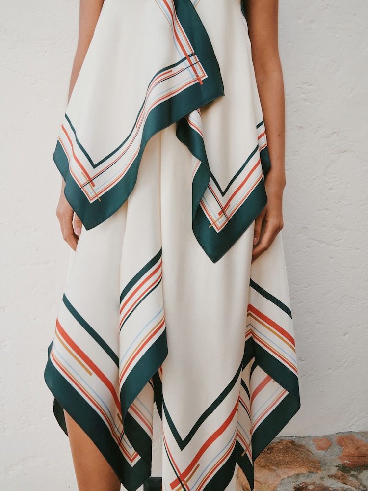 Ecru/Blue Stripe Scarf Asymmetric Hem Midi Dress - Image 5 of 5 Ecru/Blue Stripe Scarf Asymmetric Hem Midi Dress - Image 5 of 5