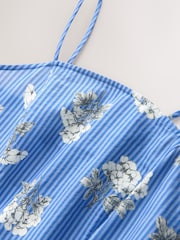 Blue Floral Cotton Rich Thin Strap Summer Dress - Image 2 of 3