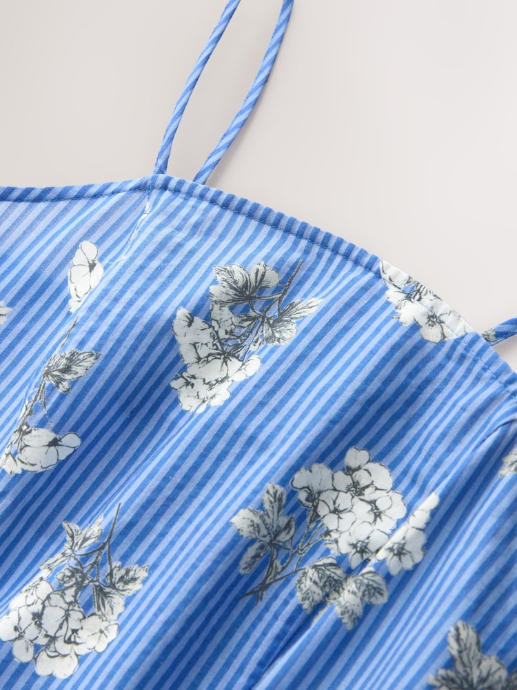 Blue Floral Cotton Rich Thin Strap Summer Dress - Image 2 of 3