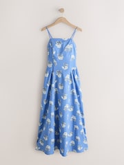 Blue Floral/Stripe Cotton Rich Thin Strap Summer Dress - Image 6 of 8