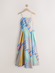 Blue/Orange Stripe Cotton Rich Thin Strap Summer Dress - Image 6 of 8