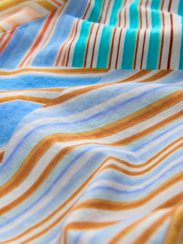 Blue/Orange Stripe Cotton Rich Thin Strap Summer Dress - Image 8 of 8