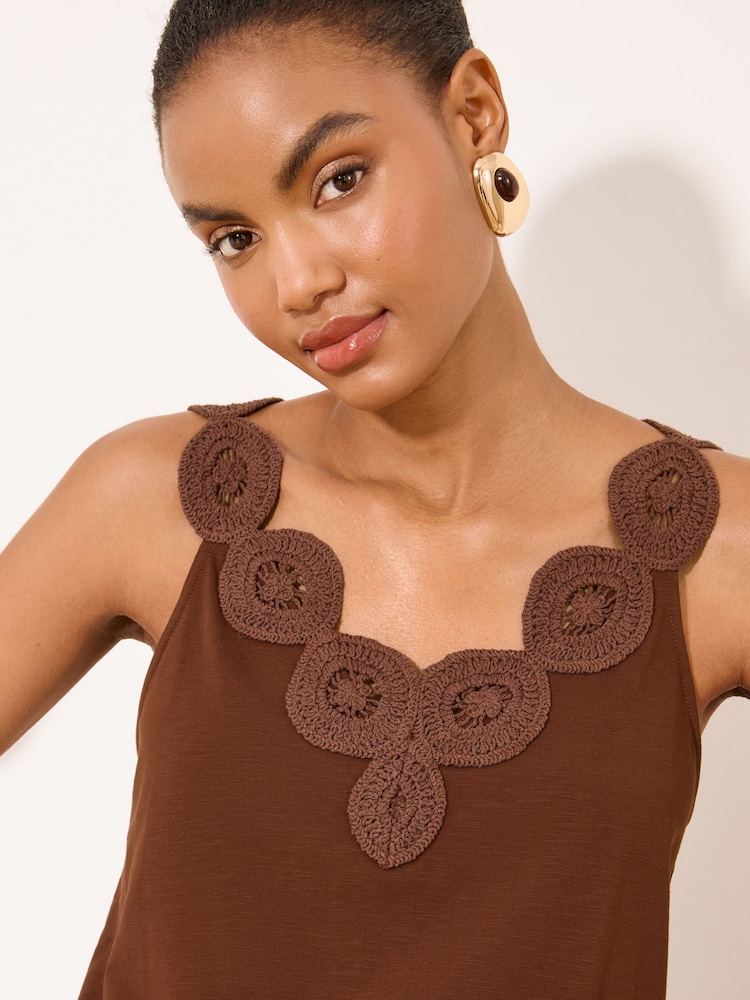 Lipsy Chocolate Brown Crochet Trim Detail Vest - Image 2 of 4