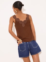 Lipsy Chocolate Brown Crochet Trim Detail Vest - Image 3 of 4