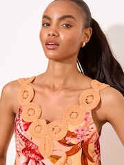 Lipsy Orange Floral Print Crochet Trim Detail Vest - Image 4 of 5