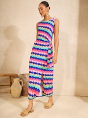 Love & Roses Multi Scallop Print Tie Side T-Shirt Jersey Midi Dress - Image 1 of 4