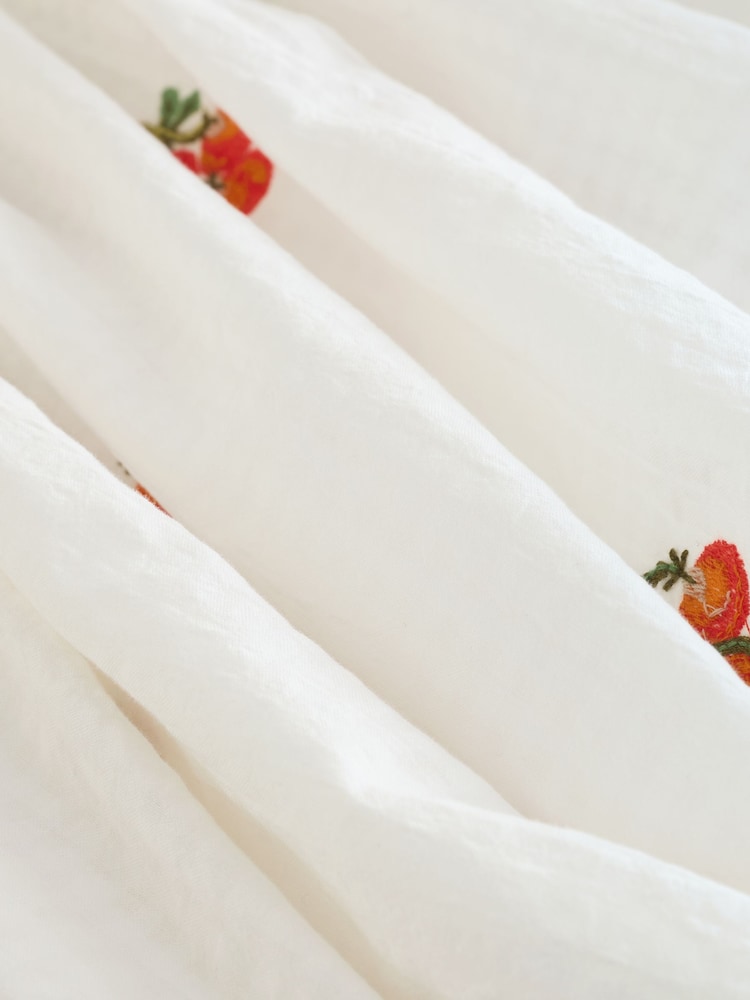 White Tomato Embroidery Puff Sleeve Shirred Midi Dress - Image 2 of 3