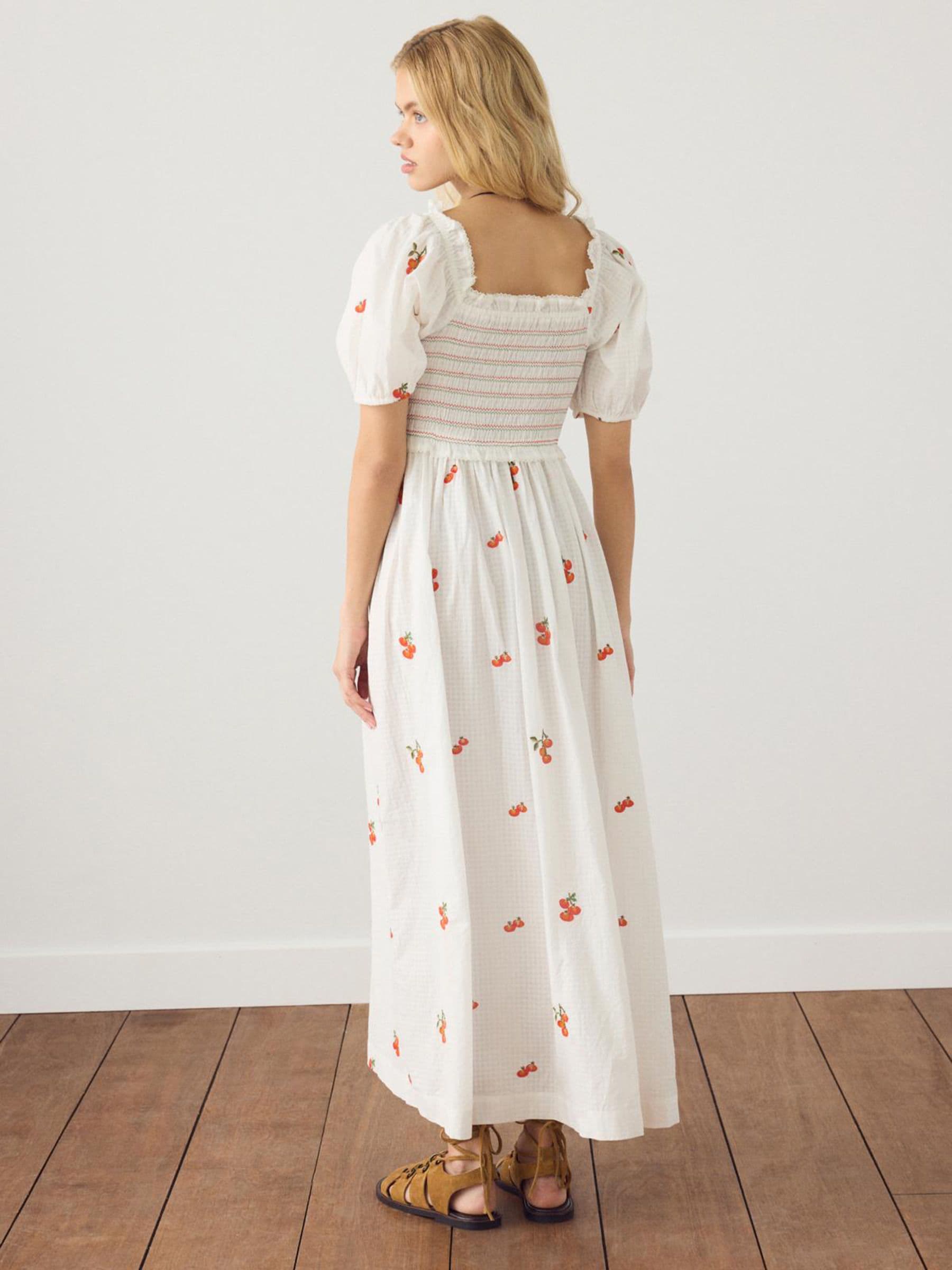 Buy White Tomato Embroidery Puff Sleeve Shirred Midi Dress from the Next UK  online shop
