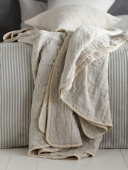 Secret Linen Store Black and Natural Stripe Quilted Throw - Image 1 of 3