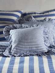 Secret Linen Store Cobalt Blue Cora Mid Stripe 100% Linen Cushion Cover - Image 1 of 4