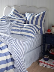 Secret Linen Store Cobalt Blue Cora Mid Stripe 100% Linen Cushion Cover - Image 2 of 4