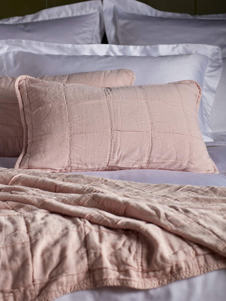 Secret Linen Store Blush Pink Finn Quilted Cushion Cover - Image 1 of 3 Secret Linen Store Blush Pink Finn Quilted Cushion Cover - Image 1 of 3