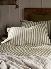 Secret Linen Store Olive Green Fred Stripe Brushed Pillowcase - Image 1 of 5