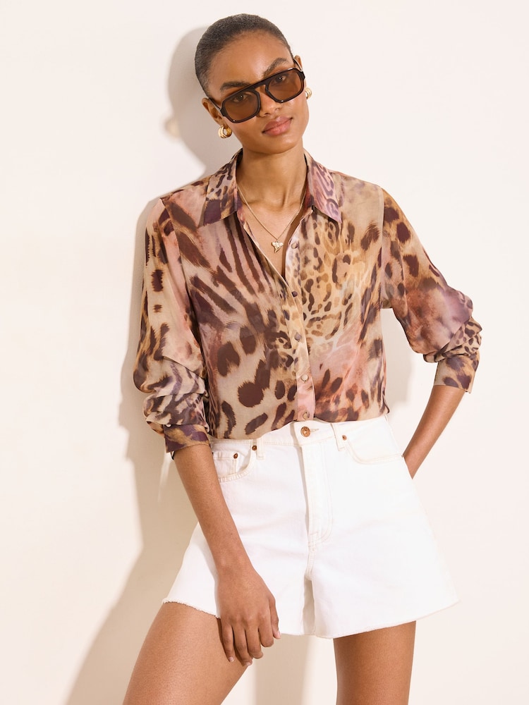 Lipsy Mixed Animal Chiffon Printed Shirt - Image 1 of 4