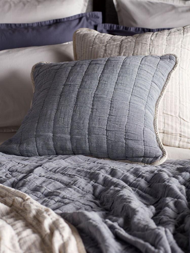 Secret Linen Store French Blue Vivienne Quilted Cushion Cover - Image 1 of 2 Secret Linen Store French Blue Vivienne Quilted Cushion Cover - Image 1 of 2