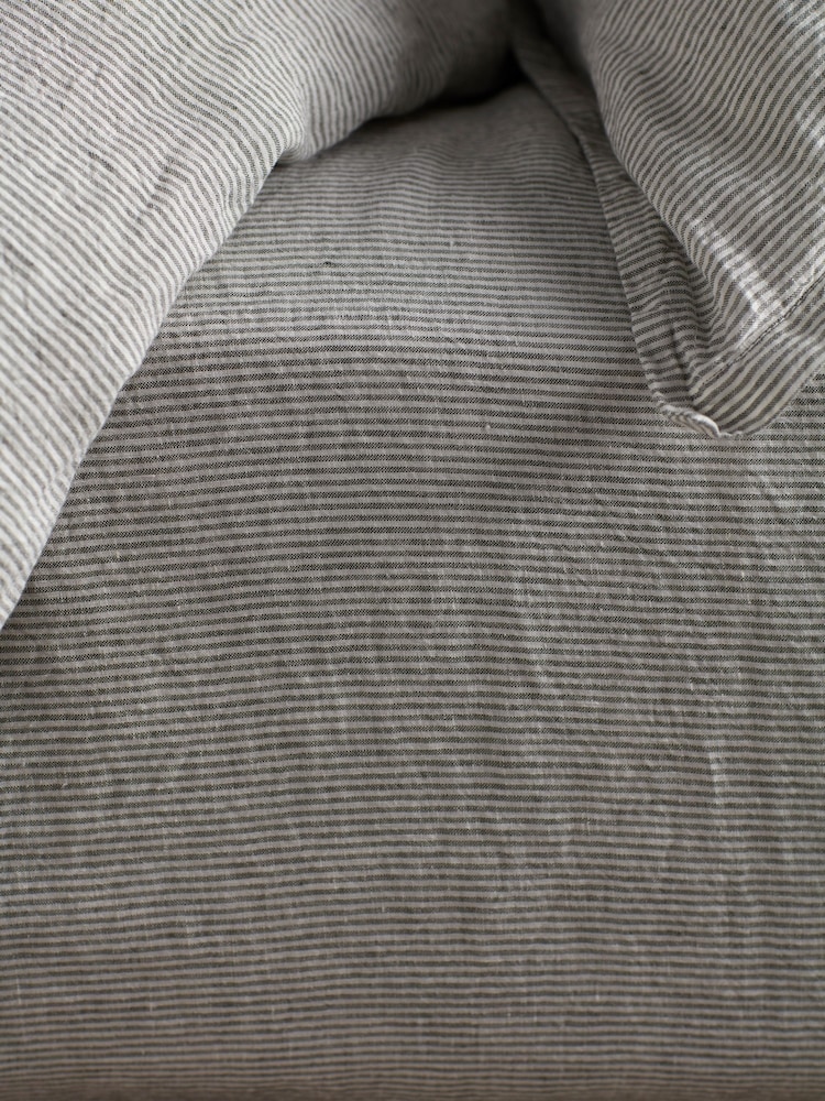 Secret Linen Store Olive Green Sid Stripe 100% Linen Fitted Sheet - Image 2 of 5 Secret Linen Store Olive Green Sid Stripe 100% Linen Fitted Sheet - Image 2 of 5