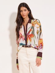 Lipsy Chiffon Cream Floral Chiffon Printed Shirt - Image 1 of 5