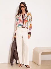 Lipsy Chiffon Cream Floral Chiffon Printed Shirt - Image 3 of 5