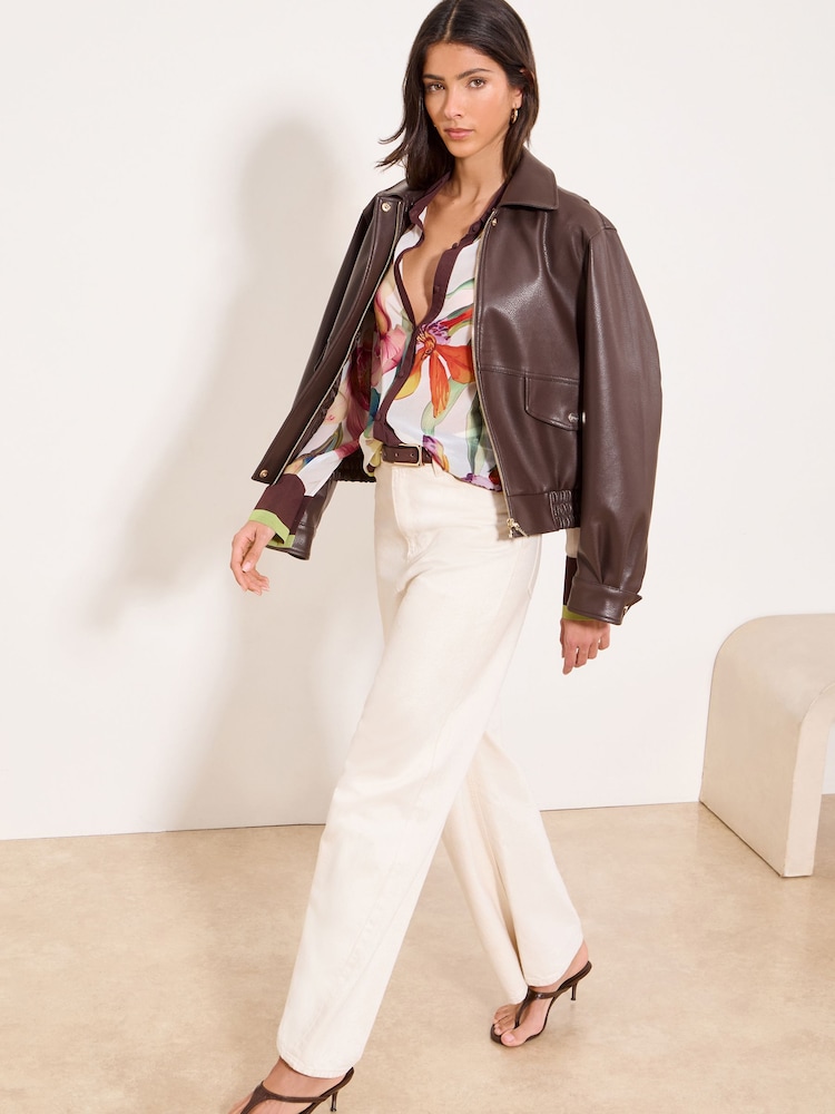 Lipsy Chiffon Cream Floral Chiffon Printed Shirt - Image 5 of 5