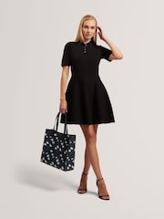 Ted Baker Black RONDAA - Mini Short Sleeve Knitted Polo Dress - Image 1 of 5
