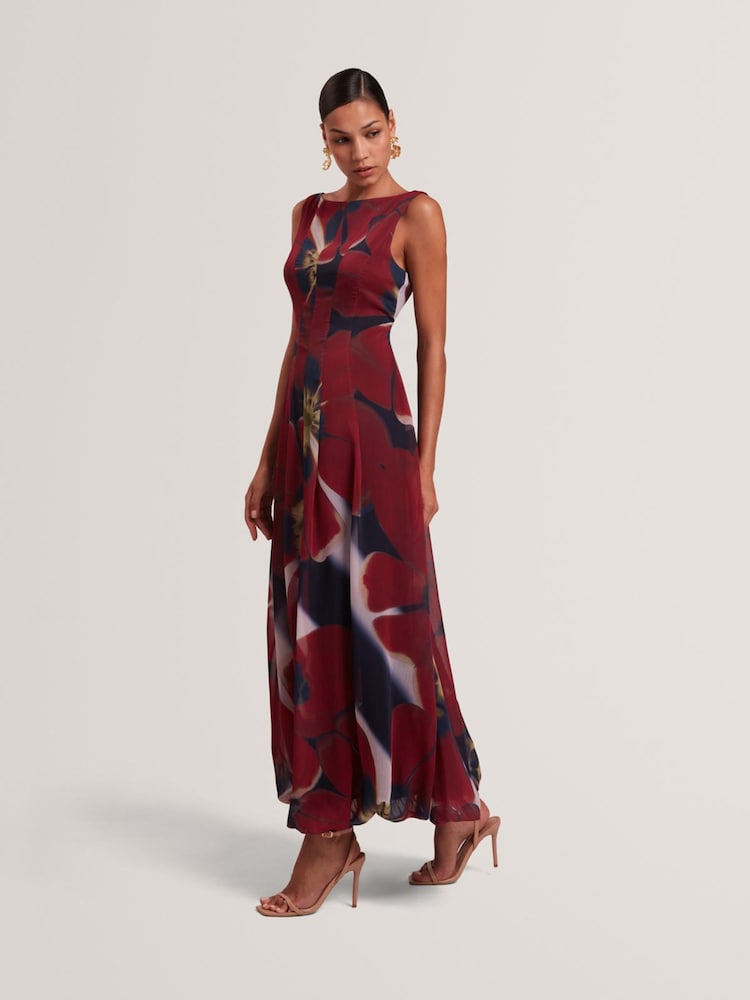 Ted Baker Blue LAYNIA - Printed Seam Detail Bubble Hem Midi Dress - Image 1 of 7 Ted Baker Blue LAYNIA - Printed Seam Detail Bubble Hem Midi Dress - Image 1 of 7