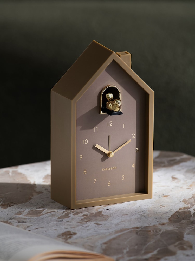 Present Time Mocha Brown Oro Modern Cuckoo Alarm Clock - Image 1 of 4 Present Time Mocha Brown Oro Modern Cuckoo Alarm Clock - Image 1 of 4