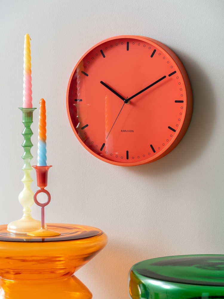 Present Time Brilliant Orange Cool Retro Wall Clock - Image 1 of 5 Present Time Brilliant Orange Cool Retro Wall Clock - Image 1 of 5
