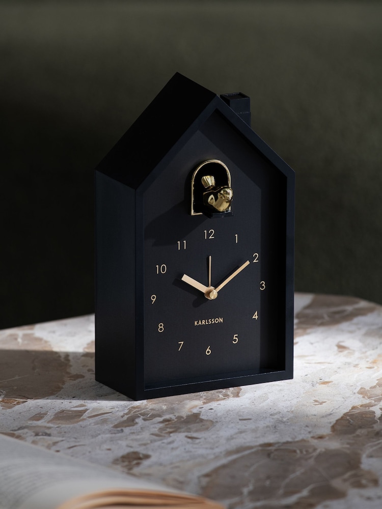 Present Time Black Oro Modern Cuckoo Alarm Clock - Image 1 of 4 Present Time Black Oro Modern Cuckoo Alarm Clock - Image 1 of 4