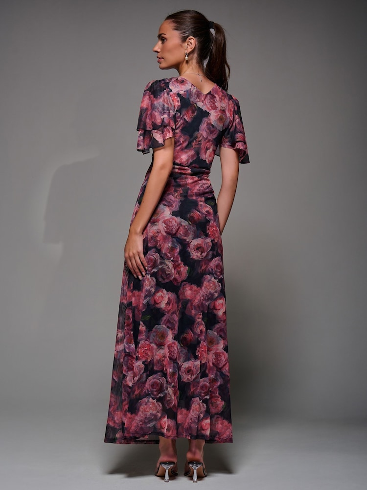 Jolie Moi Pink Angel Sleeve Draped Mesh Maxi Dress - Image 2 of 6