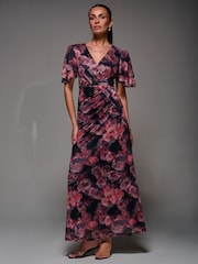 Jolie Moi Pink Angel Sleeve Draped Mesh Maxi Dress - Image 6 of 6