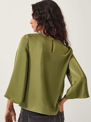Monsoon Green Ingrid Bell Sleeve Satin Blouse - Image 3 of 5