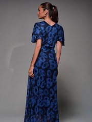 Jolie Moi Blue Angel Sleeve Draped Mesh Maxi Dress - Image 2 of 5