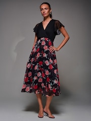 Jolie Moi Black Chrome Two Tone Chiffon Midaxi Dress - Image 6 of 6