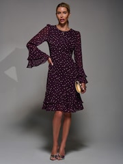 Vijolična - Jolie Moi Long Sleeve Chiffon Knee Length Dress - Slika 1 iz 1