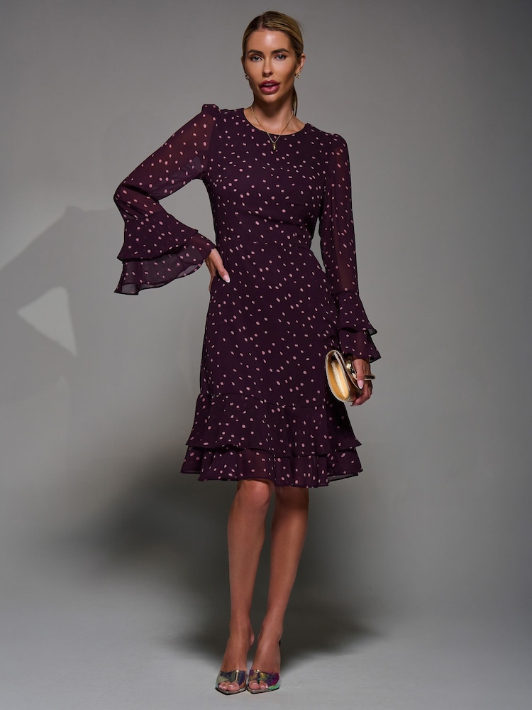 Vijolična - Jolie Moi Long Sleeve Chiffon Knee Length Dress - Slika 1 iz 1
