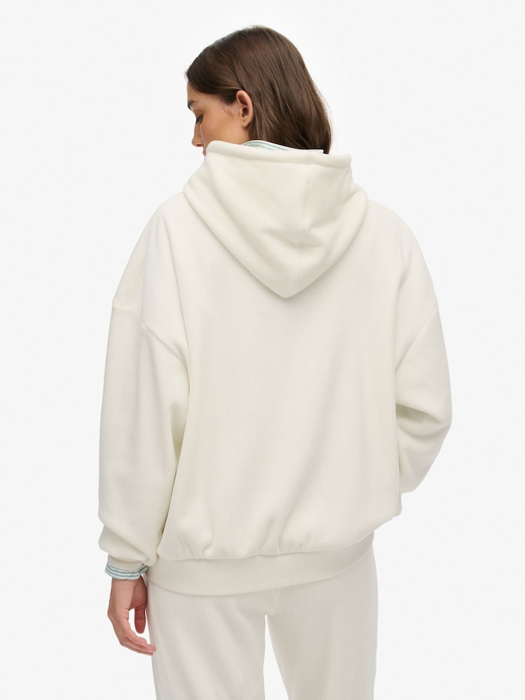 Superdry White Country Club Velour Relaxed Hoodie - Image 2 of 7 Superdry White Country Club Velour Relaxed Hoodie - Image 2 of 7