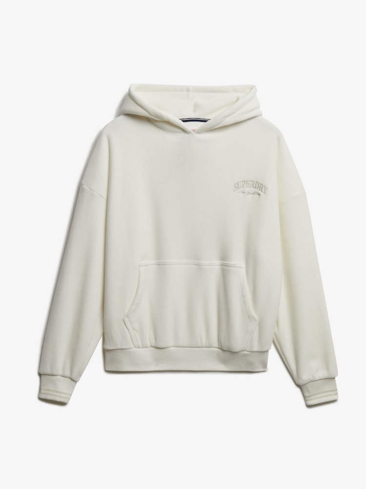 Superdry White Country Club Velour Relaxed Hoodie - Image 7 of 7