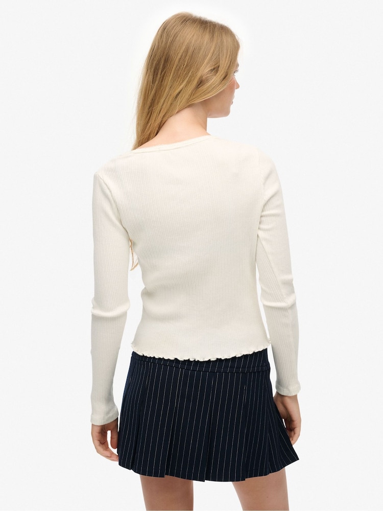 Superdry White Essential Button Through Long Sleeve Top - Image 2 of 6 Superdry White Essential Button Through Long Sleeve Top - Image 2 of 6
