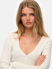Superdry White Essential Button Through Long Sleeve Top - Image 4 of 6