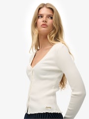 Superdry White Essential Button Through Long Sleeve Top - Image 5 of 6