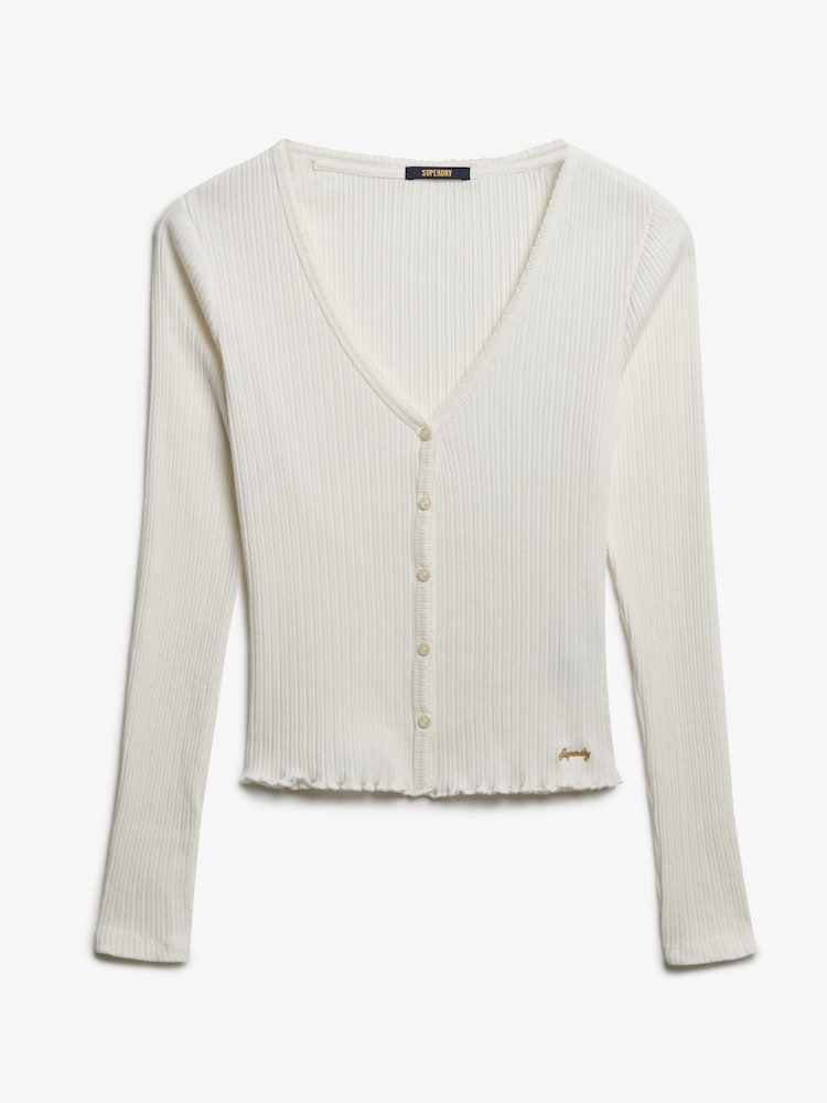 Superdry White Essential Button Through Long Sleeve Top - Image 6 of 6