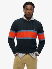Superdry Blue Cotton Stripe Cable Jumper - Image 1 of 6