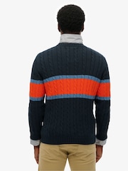 Superdry Blue Cotton Stripe Cable Jumper - Image 2 of 6