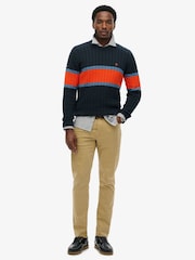 Superdry Blue Cotton Stripe Cable Jumper - Image 3 of 6