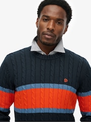 Superdry Blue Cotton Stripe Cable Jumper - Image 4 of 6