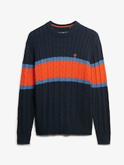 Superdry Blue Cotton Stripe Cable Jumper - Image 6 of 6